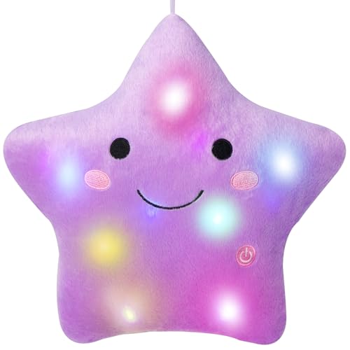 DearSun 13Creative Twinkle Star Colorful Night Light Plush Pillows Light up Night Stuffed Toys Perfect for Birthday Christmas Holiday Valentines Purple - Image 1