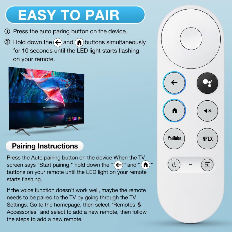 LOUTOC Replacement for Google-Chromecast-Remote, for Chromecast with Google TV Remote 4K/HD & Google TV Streamer 4K(Only for Snow Chromecast Google) - Image 5
