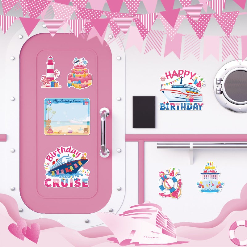 Dazoratix Birthday Cruise Door Magnets - 7 PCs Happy Birthday Magnet Stateroom Pink Decorations Magnetic Ship Cabin Stickers for Girl Car Refrigerator Accessories Carnival Decals Party Decor with Pens - Image 3