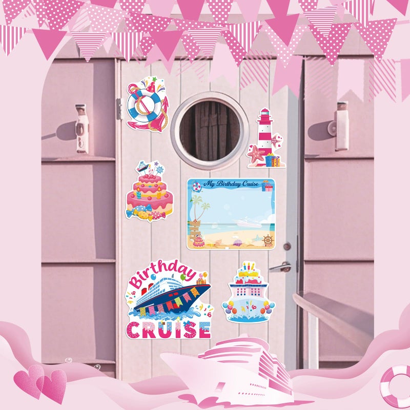 Dazoratix Birthday Cruise Door Magnets - 7 PCs Happy Birthday Magnet Stateroom Pink Decorations Magnetic Ship Cabin Stickers for Girl Car Refrigerator Accessories Carnival Decals Party Decor with Pens - Image 2
