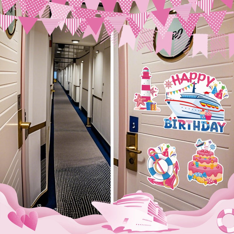 Dazoratix Birthday Cruise Door Magnets - 7 PCs Happy Birthday Magnet Stateroom Pink Decorations Magnetic Ship Cabin Stickers for Girl Car Refrigerator Accessories Carnival Decals Party Decor with Pens - Image 4