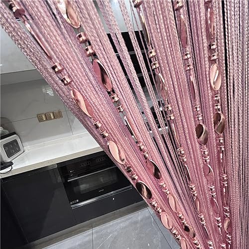 ave split 100cmX200cm Decorative Door String Curtain Beads Wall Panel Fringe Window Room Divider Blind for Wedding Coffee House Restaurant Parts Door Divider Beads Tassel Screen Decoration (pink25) - Image 1