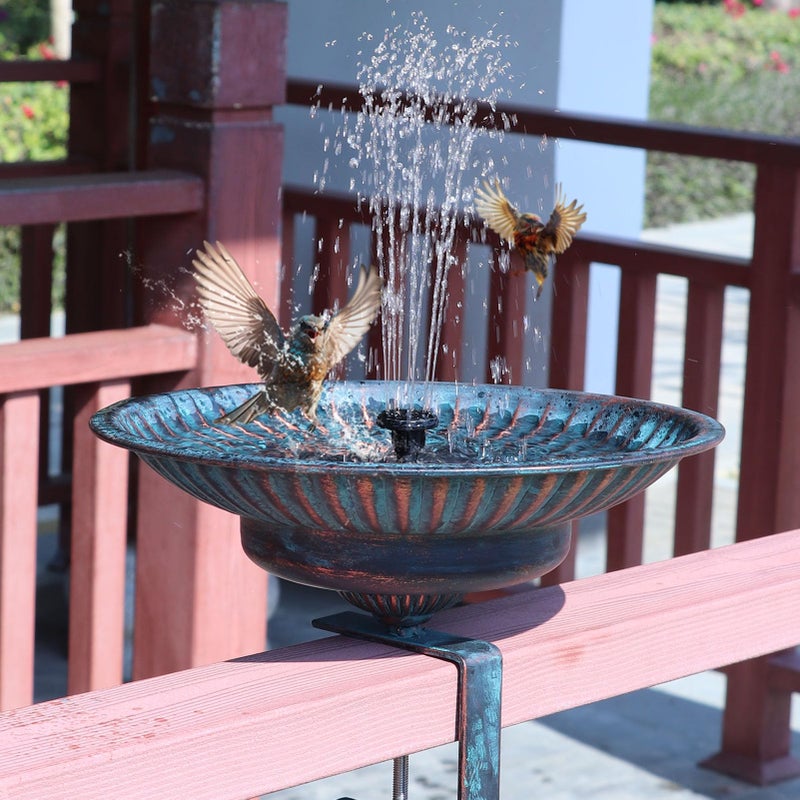HLQMFHT Solar Bird Bath,Deck Bird Bath with Solar Fountain,Metal Bird Bath Bubbler,Deck Mounted Bird Bath,Adjustable Sturdy Balcony Bird Bath,Patio Garden Decor - Image 2