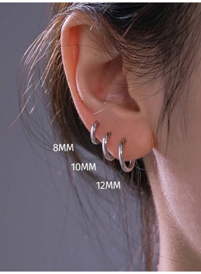 8mm/10mm/12mm/14mm Round Stainless Steel Small Hoop Earrings Women Men Stud Earrings Jewelry, for ears and nose and body - Image 3