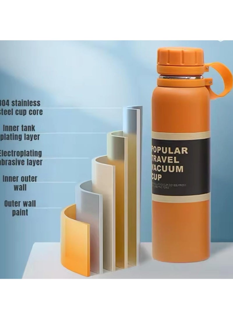 QSHOP - QSHOP® Vacuum Insulated Stainless Steel Thermal Bottle with Silicone Strap 800ml Leak Proof Coffee Tea Sports Bottle for Travel to Keep Drinks Hot or Cold - Image 1