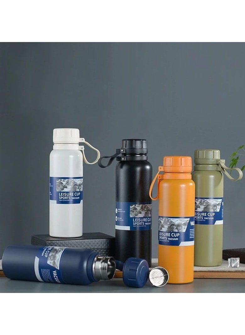 QSHOP - QSHOP® Vacuum Insulated Stainless Steel Thermal Bottle with Silicone Strap 800ml Leak Proof Coffee Tea Sports Bottle for Travel to Keep Drinks Hot or Cold - Image 1