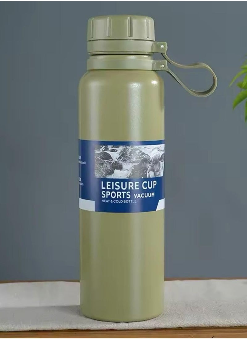 QSHOP - QSHOP® Vacuum Insulated Stainless Steel Thermal Bottle with Silicone Strap 800ml Leak Proof Coffee Tea Sports Bottle for Travel to Keep Drinks Hot or Cold - Image 1