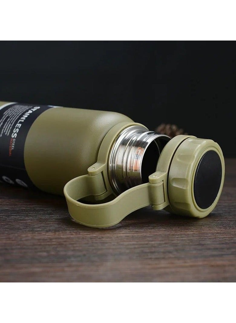 QSHOP - QSHOP® Vacuum Insulated Stainless Steel Thermal Bottle with Silicone Strap 800ml Leak Proof Coffee Tea Sports Bottle for Travel to Keep Drinks Hot or Cold - Image 1