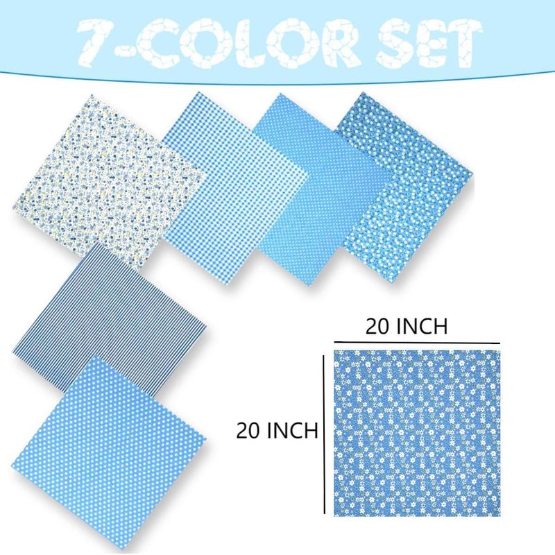 VUFVOID High-Grade Cotton Quilting Fabric Bundle, 100% Cotton Floral Print Patchwork Material for DIY Sewing, Cushions, Crafts, Machine Washable, Multi-Color Patterns (Light Blue, 20 * 20'') - Image 2
