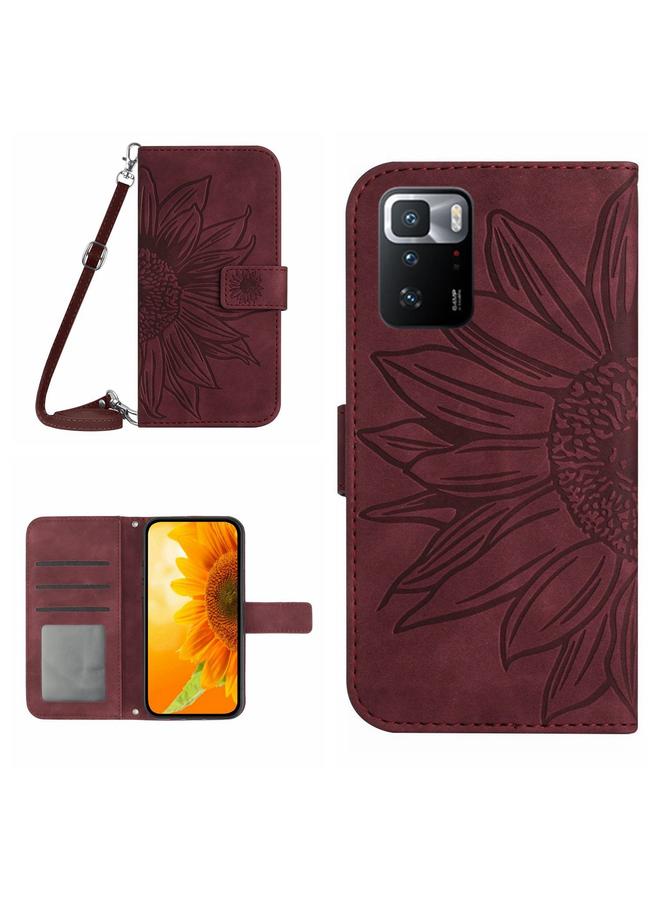 The Bros Case For Xiaomi Redmi Note 10 Pro 5G / Poco X3 GT Skin Feel Sun Flower Pattern Flip Leather Phone Case with Lanyard