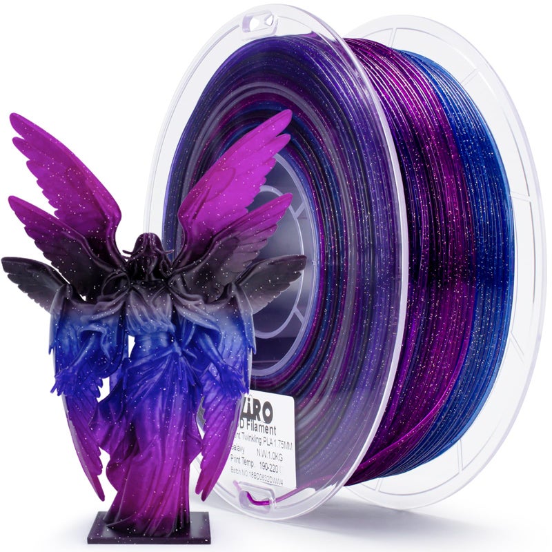 ZIRO Fast Color Changing Twinkling PLA, 1.75mm Filament, Sparkle Glitter with Colorful Transluent PLA, 3D Printing Material,1kg Spool, Dimensional Accuracy +/-0.03mm, Galaxy - Image 1