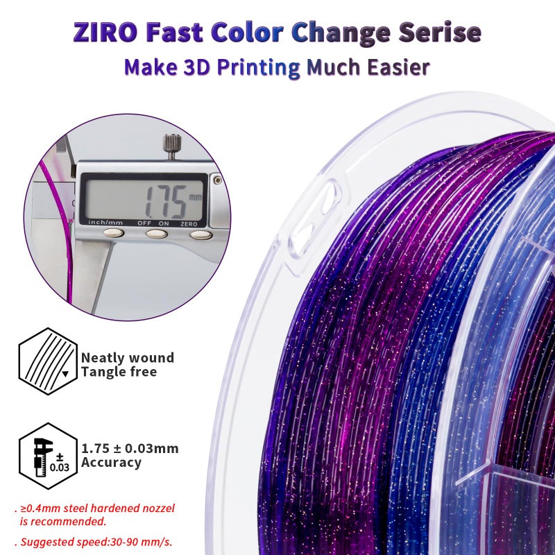 ZIRO Fast Color Changing Twinkling PLA, 1.75mm Filament, Sparkle Glitter with Colorful Transluent PLA, 3D Printing Material,1kg Spool, Dimensional Accuracy +/-0.03mm, Galaxy - Image 4