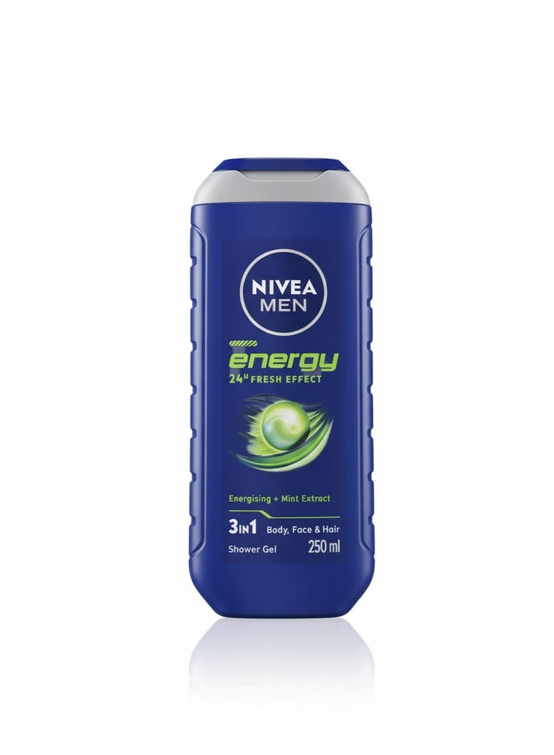 Nivea Men Shower Gel energy 24H Fresh Effect  Energising + Mint Extract 3in1 ( Body , face & Hair ) - 250ml