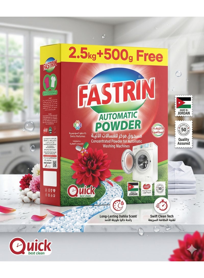Fastrin Automatic Detergent Powder 3KG (2.5KG + 500G Free) Red Rose Fragrance | Powerful Stain Removal, Long Lasting Luxury Floral Scent | Front & Top Load UAE - Image 1