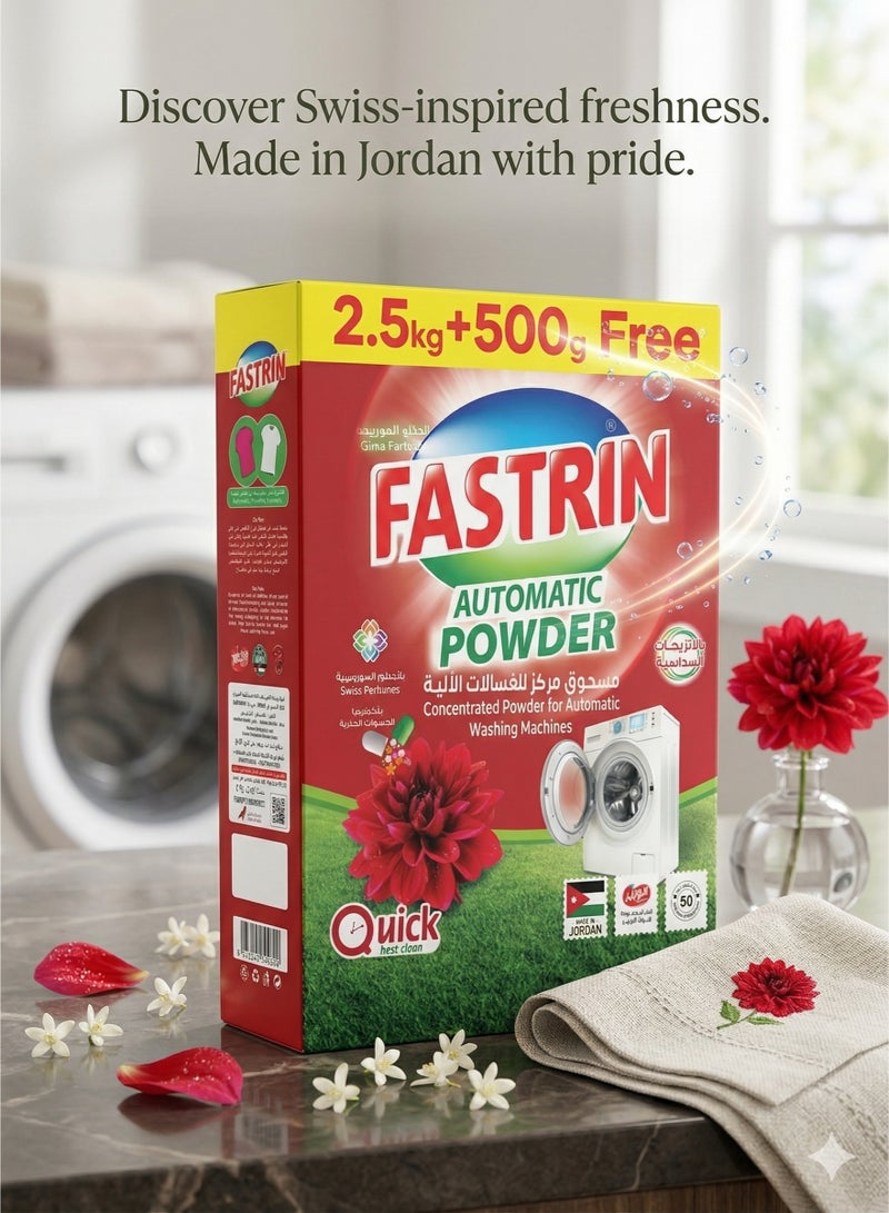 Fastrin Automatic Detergent Powder 3KG (2.5KG + 500G Free) Red Rose Fragrance | Powerful Stain Removal, Long Lasting Luxury Floral Scent | Front & Top Load UAE - Image 2