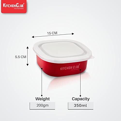 KITCHEN CLUE Stainless Steel Lunch Box/Containers I 350 ml, Pack of 6 Pcs I Microwave Safe I Airtight & Leak-Proof Lids I Small Size - 11X11X4.5 Cm I Use for Office School Kids & Adults - Image 3