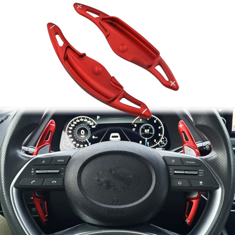 sumaikeji Aluminum Alloy Steering Wheel Shift Paddle Extension Sticker Auto Parts for Hyundai Sonata Hybrid20202023 TucsonSanta Cruz20222024 Palisade20232025 red