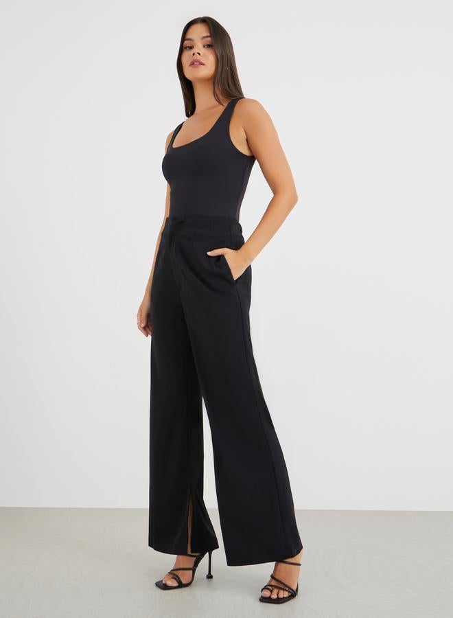 Styli Styli Solid Darted Waist Flared Pants with Hem Side Slit  - Image 2