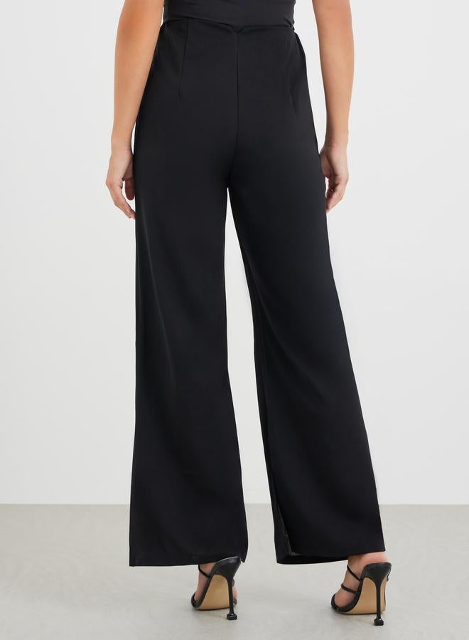 Styli Styli Solid Darted Waist Flared Pants with Hem Side Slit  - Image 5
