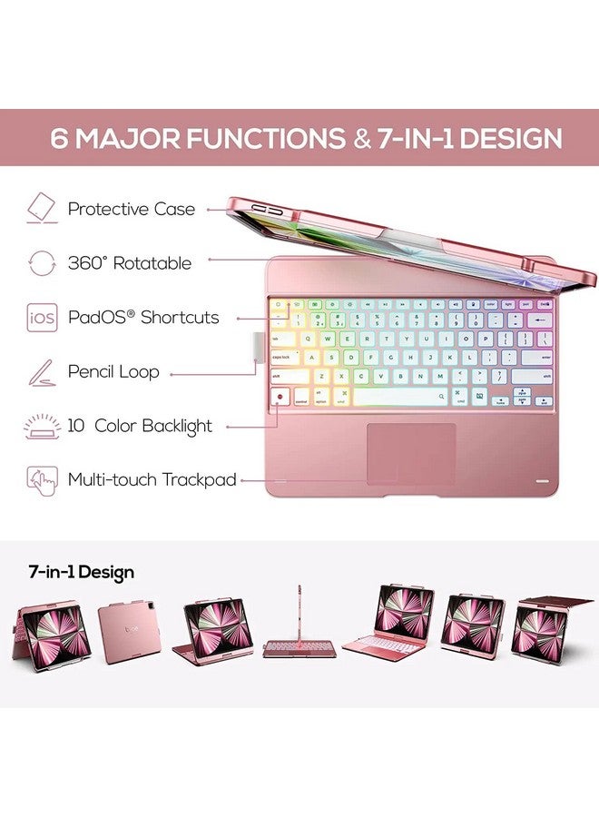 typecase Flexbook Touch Keyboard Case for iPad Air 13 (M3/M2, 2025/2024), iPad Pro 13 (M4) & iPad Pro 12.9 (6th/5th/4th/3rd Gen), 11-Color Backlit,360° Rotatable, Pencil Holder (Rose Gold'25) - Image 2