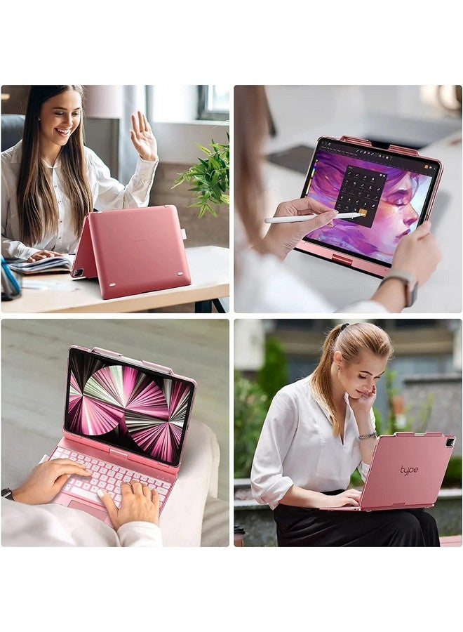 typecase Flexbook Touch Keyboard Case for iPad Air 13 (M3/M2, 2025/2024), iPad Pro 13 (M4) & iPad Pro 12.9 (6th/5th/4th/3rd Gen), 11-Color Backlit,360° Rotatable, Pencil Holder (Rose Gold'25) - Image 5
