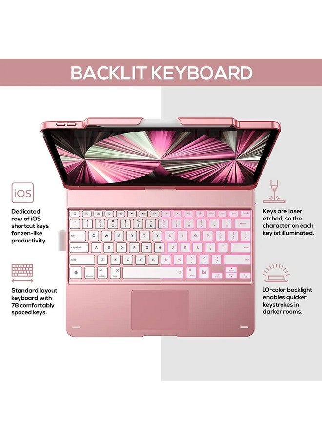typecase Flexbook Touch Keyboard Case for iPad Air 13 (M3/M2, 2025/2024), iPad Pro 13 (M4) & iPad Pro 12.9 (6th/5th/4th/3rd Gen), 11-Color Backlit,360° Rotatable, Pencil Holder (Rose Gold'25) - Image 3
