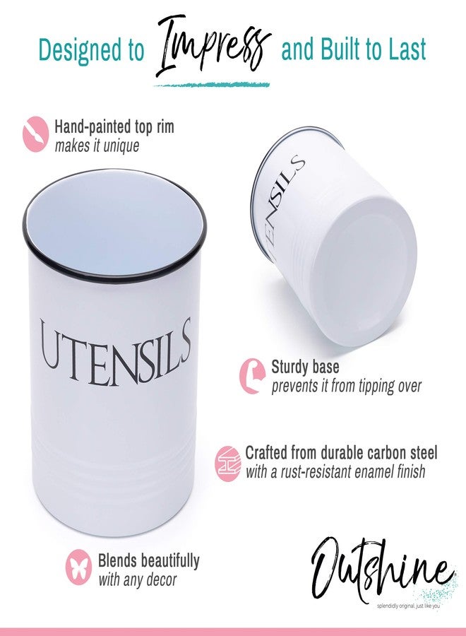 OUTSHINE Large Kitchen Utensil Holder and Farmhouse Decor with Matching Salt and Pepper Shakers, White | Chic Vintage Cooking Utensils Holder | Ideal Gift For Women, Wife, Mom, Girlfriend - Image 4