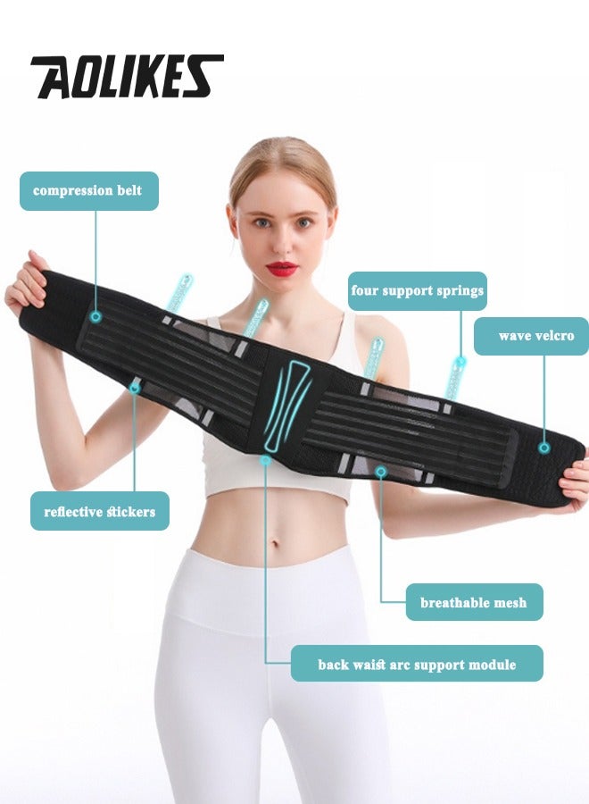 AOLIKES Waist Trimmer with Night Vision Reflective Safety Strips, Back Support Belt with 4-Spring Support for Men and Women, Breathable & Adjustable Waist Trainer for Back Pain Relief, Posture Correction and Enhanced Core Stability, Improve Posture, Ideal for Sports, Office, Daily Use (Black, L) - Image 2