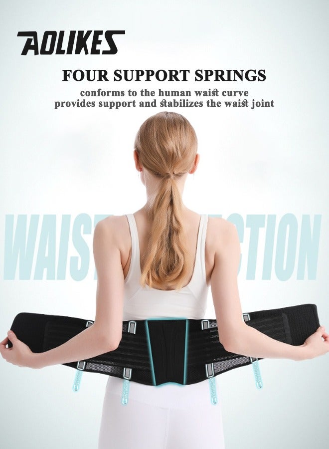 AOLIKES Waist Trimmer with Night Vision Reflective Safety Strips, Back Support Belt with 4-Spring Support for Men and Women, Breathable & Adjustable Waist Trainer for Back Pain Relief, Posture Correction and Enhanced Core Stability, Improve Posture, Ideal for Sports, Office, Daily Use (Black, L) - Image 3