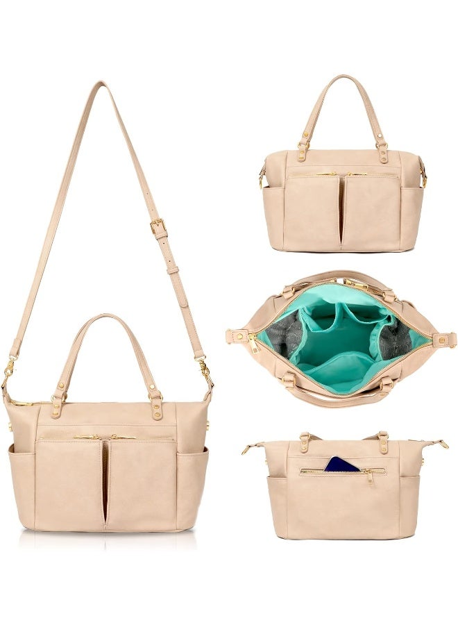 MOMINSIDE حقيبة حفاضات صغيرة من MOMINSIDE مصنوعة من الجلد، حقيبة كتف مع 13 جيب، معزولة للنساء الأمهات (العاجي) - Image 1