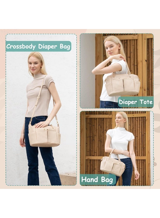 MOMINSIDE حقيبة حفاضات صغيرة من MOMINSIDE مصنوعة من الجلد، حقيبة كتف مع 13 جيب، معزولة للنساء الأمهات (العاجي) - Image 2