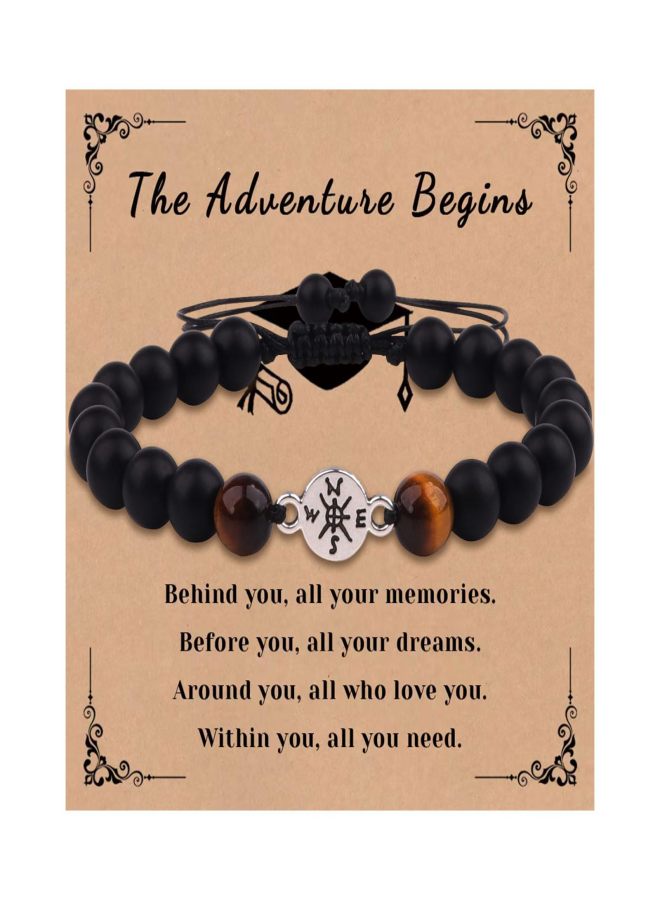 Class of 2026 Graduation Gifts 8mm Natural Stone Compass Bracelet Graduate College High School Inspirational Gifts/Black - Image 1