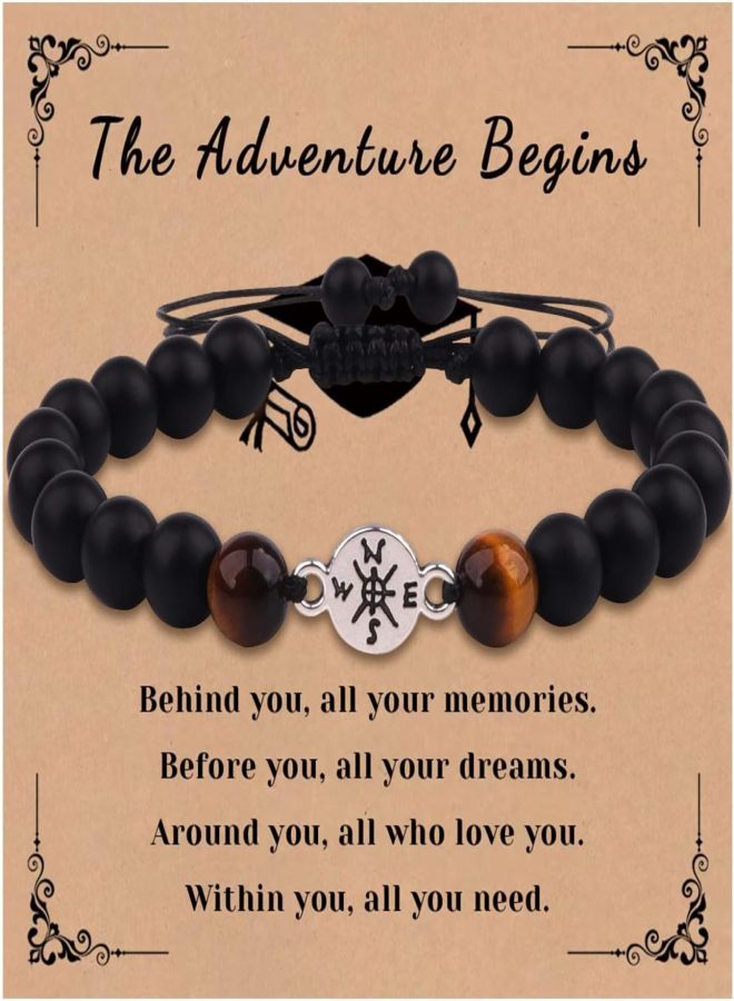 Class of 2026 Graduation Gifts 8mm Natural Stone Compass Bracelet Graduate College High School Inspirational Gifts/Black - Image 2