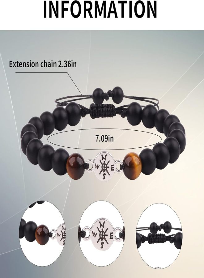 Class of 2026 Graduation Gifts 8mm Natural Stone Compass Bracelet Graduate College High School Inspirational Gifts/Black - Image 4