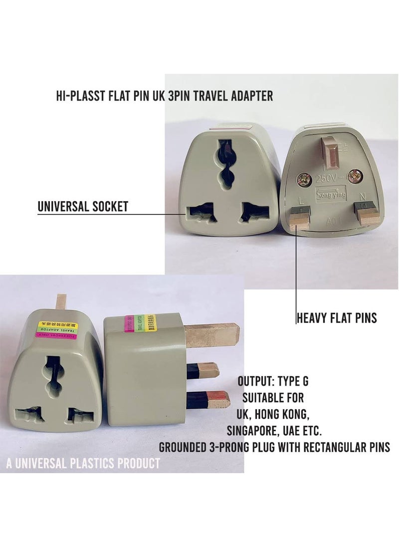 HI PLASST PINS N PLUGS HiPLASST TypeG Universal Travel UK Socket Grounded 3Prong Plug with Rectangular Flat Pins Adapter Converter for England Dubai Hongkong Ireland Wales Scotland Singapore Green Pack of 2  - Image 4