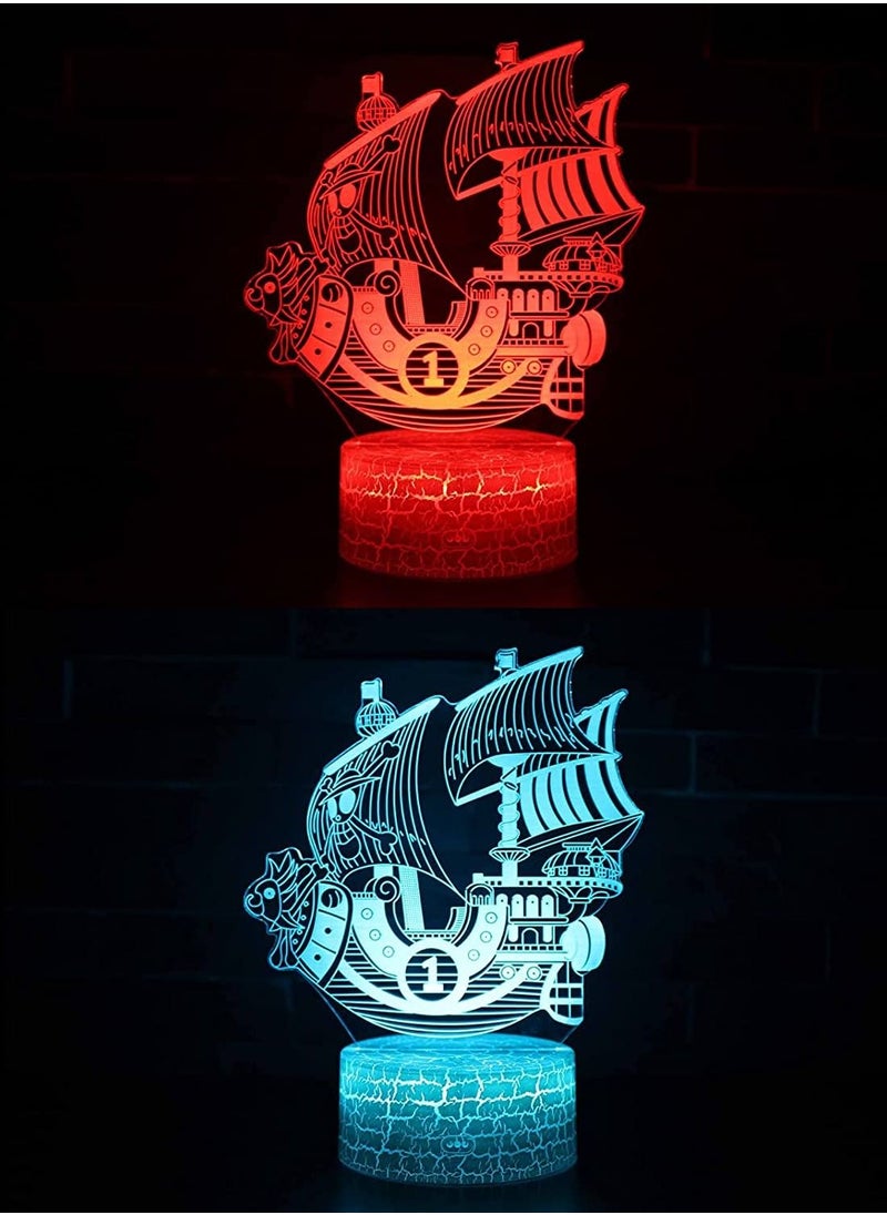 althiqahkey - Multicolour Pirate Ship Lamp 3D LED Night Light with Touch Remote 16 Colors Change Night Light Home Bedroom Decor New Year Gift Kids Bedroom Atmosphere Lamp - Image 1