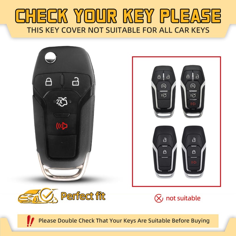 FT FUNTOR for Ford Key Cover,4 Buttons TPU Key Case with Silver Edge,Compatible with Ford Bronco F-150 F-250 F-350 F-450 F-550 Raptor Fusion Ranger Ranger XLT Figo (B-White) - Image 2