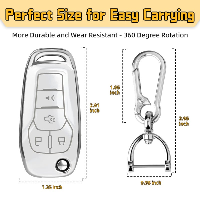 FT FUNTOR for Ford Key Cover,4 Buttons TPU Key Case with Silver Edge,Compatible with Ford Bronco F-150 F-250 F-350 F-450 F-550 Raptor Fusion Ranger Ranger XLT Figo (B-White) - Image 5