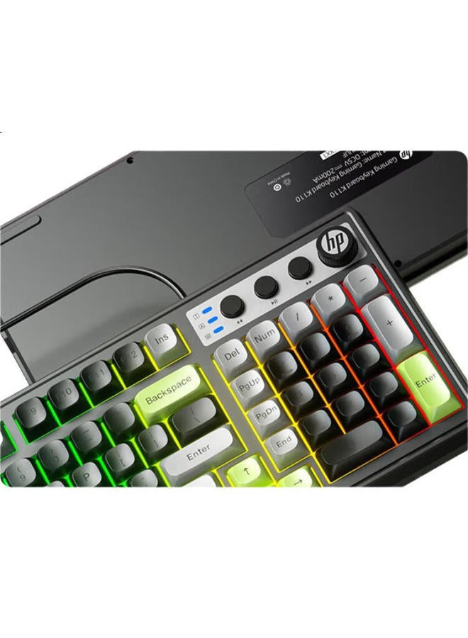 HP Hp K110 Mechanical Feel Keyboard, Black Gray Green Tri-Color, 98-Key Layout, Wired Usb Gaming Laptop, 26-Key Anti-Ghosting - Image 1