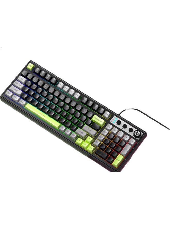 HP Hp K110 Mechanical Feel Keyboard, Black Gray Green Tri-Color, 98-Key Layout, Wired Usb Gaming Laptop, 26-Key Anti-Ghosting - Image 2