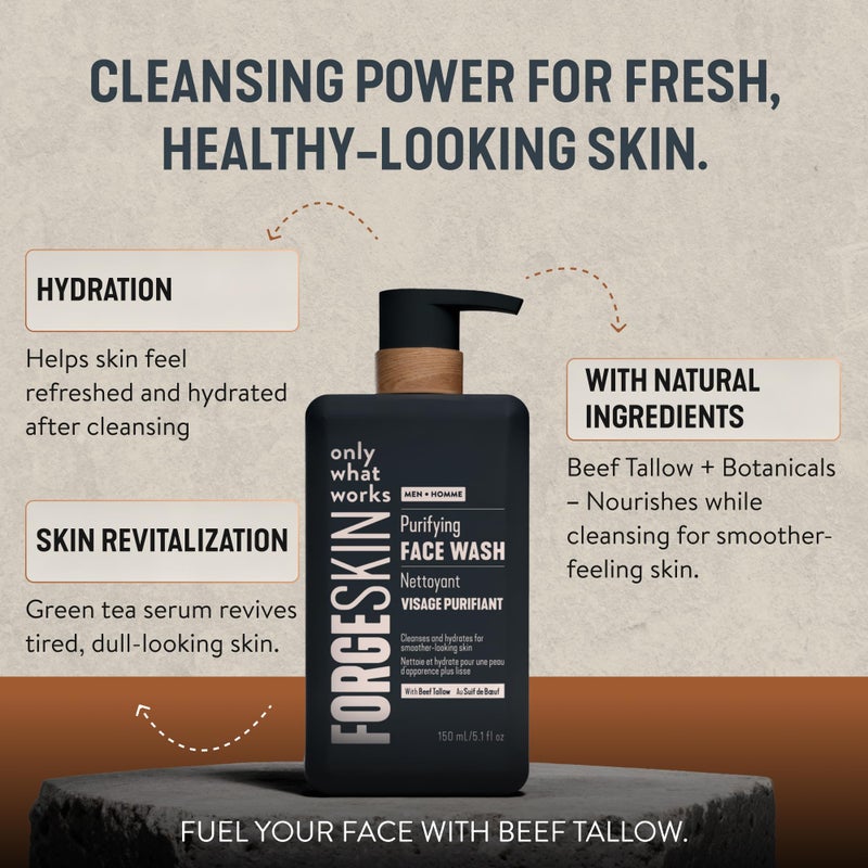 Forge Skin غسول وجه لحم البقر FORGE SKINÂ® للرجال [مستند إلى الدهون] - منظف وجه مغذي مرطب صباحي - مرطب لطيف للتنظيف والترطيب - عناية بالبشرة مقشرة للوجه لبشرة نظيفة (5 أونصة) - Image 4