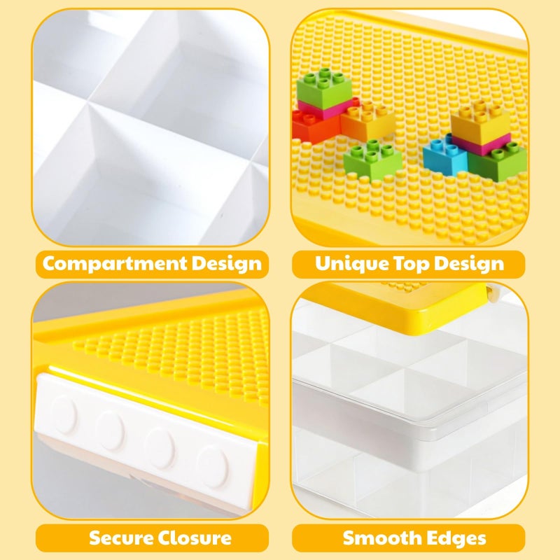 Acshio Building Block Organizer Bin, Plastic Double Layer Brick Storage Box with Building Baseplate, Stackable Art Crafts Container with Removable Divided Tray for Home, Office - Image 3