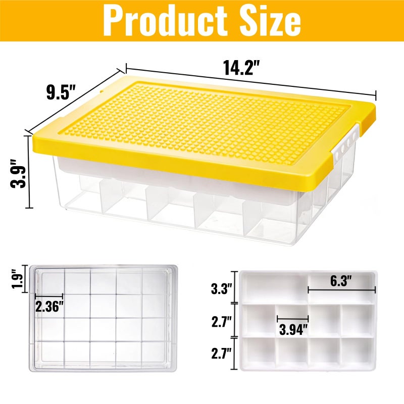 Acshio Building Block Organizer Bin, Plastic Double Layer Brick Storage Box with Building Baseplate, Stackable Art Crafts Container with Removable Divided Tray for Home, Office - Image 2