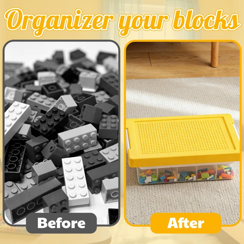 Acshio Building Block Organizer Bin, Plastic Double Layer Brick Storage Box with Building Baseplate, Stackable Art Crafts Container with Removable Divided Tray for Home, Office - Image 4