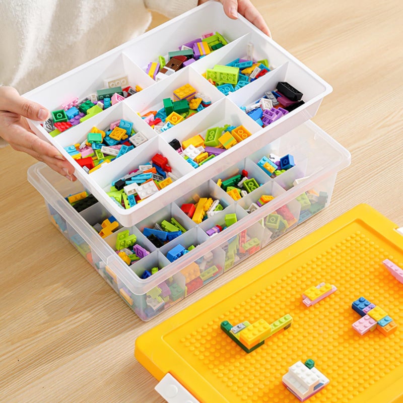 Acshio Building Block Organizer Bin, Plastic Double Layer Brick Storage Box with Building Baseplate, Stackable Art Crafts Container with Removable Divided Tray for Home, Office - Image 5