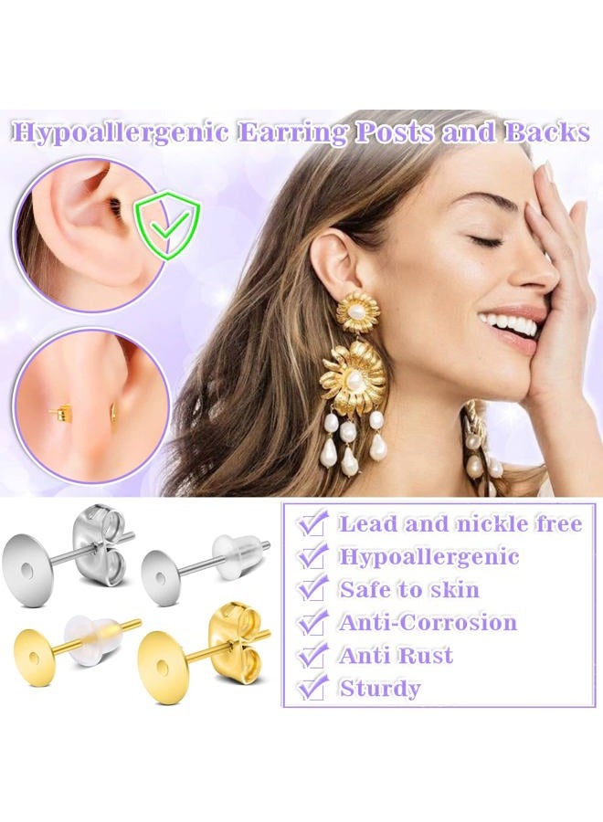 anezus Jewelry Glue with Earring Posts for Jewelry Making, 600pcs Stainless Steel Earring Posts and Backs Silver and Gold Earring Posts with Rubber Earring Backs for Earring Making Supplies - Image 5