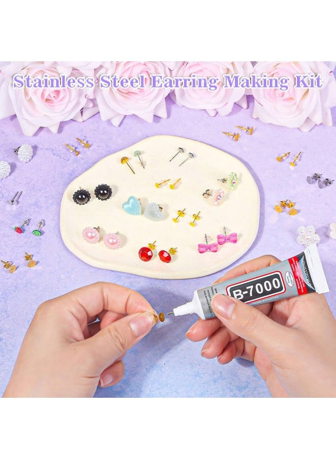 anezus Jewelry Glue with Earring Posts for Jewelry Making, 600pcs Stainless Steel Earring Posts and Backs Silver and Gold Earring Posts with Rubber Earring Backs for Earring Making Supplies - Image 2