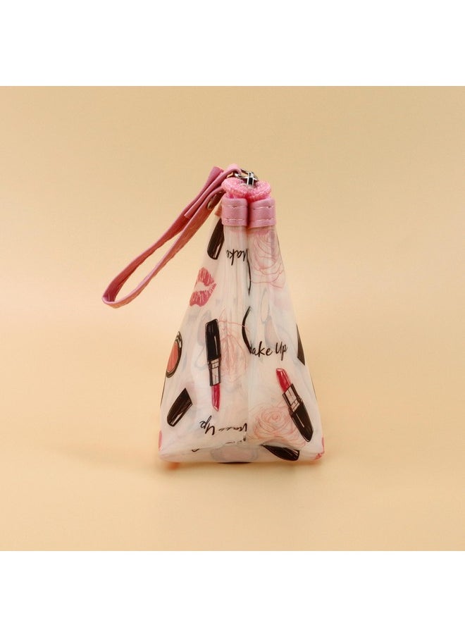 NFI essentials NFI essentials PU Printed Makeup Pouch for Women, Small Transparent Cosmetic Pouch, Stylish Pouches for Makeup Accessories & Travel Organiser (Pink)  - Image 3