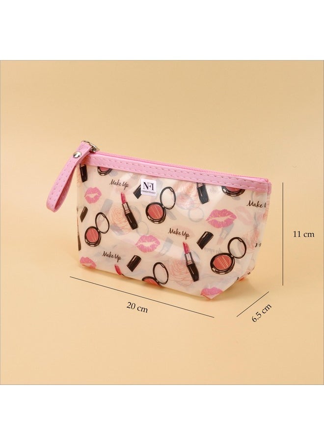 NFI essentials NFI essentials PU Printed Makeup Pouch for Women, Small Transparent Cosmetic Pouch, Stylish Pouches for Makeup Accessories & Travel Organiser (Pink)  - Image 5