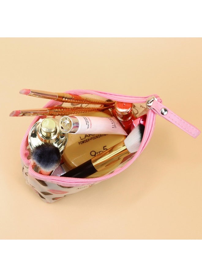 NFI essentials NFI essentials PU Printed Makeup Pouch for Women, Small Transparent Cosmetic Pouch, Stylish Pouches for Makeup Accessories & Travel Organiser (Pink)  - Image 2